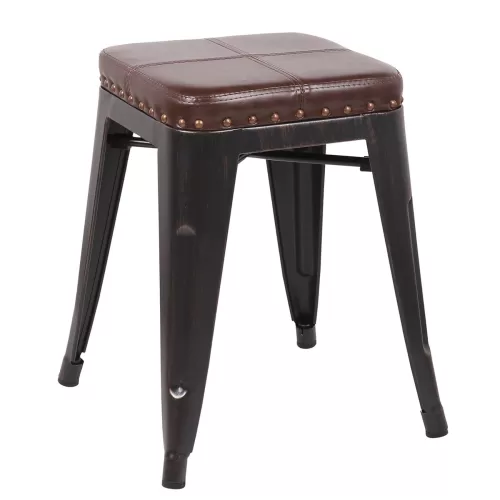 Relix Σκαμπό-Pro, Στοιβαζόμενο, Μέταλλο Βαφή Antique Black, Pu Σκούρο Καφέ 39x39x45cm