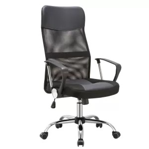Bf2400-Pvc Πολυθρόνα Γραφείου Διευθυντή, Βάση Χρώμιο, Pvc Μαύρο - Mesh Μαύρο 61x68x108/118cm