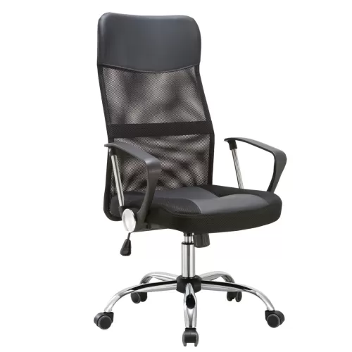 Bf2400-Pvc Πολυθρόνα Γραφείου Διευθυντή, Βάση Χρώμιο, Pvc Μαύρο - Mesh Μαύρο 61x68x108/118cm