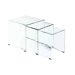 Glasser Set 3  Βοηθητικά Τραπεζάκια, Διάφανο Γυαλί 10M 42x42x42/36x36x39/30x30x36cm