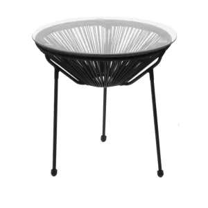 Acapulco Τραπεζάκι Μέταλλο Βαφή Μαύρο, Rattan Μαύρο Φ50cm H.50cm