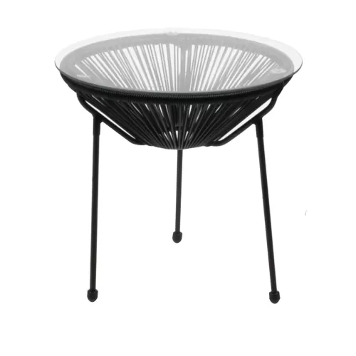 Acapulco Τραπεζάκι Μέταλλο Βαφή Μαύρο, Rattan Μαύρο Φ50cm H.50cm