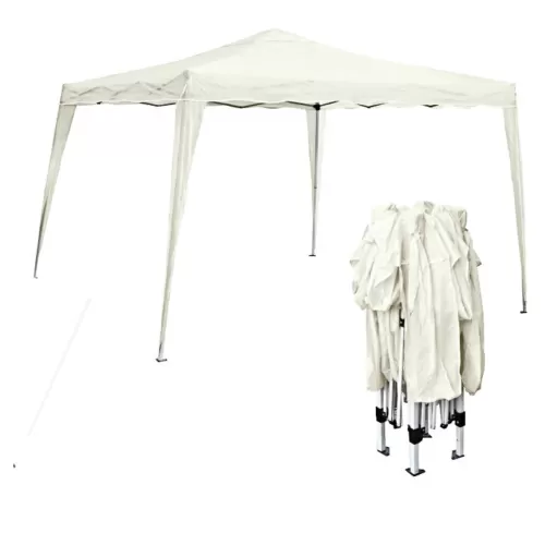 Gazebo Πτυσσόμενο Μέταλλο Βαφή Άσπρο, Ύφασμα Άσπρο 3x3m (H. 2.55m)