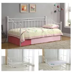 Marin Daybed Κρεβάτι (90X190) + Βοηθητικό Κρεβάτι (85X185) Μέταλλο Βαφή Άσπρο 198x97x93 + 185x85x36cm