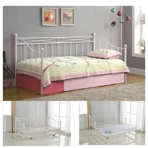 Marin Daybed Κρεβάτι (90X190) + Βοηθητικό Κρεβάτι (85X185) Μέταλλο Βαφή Άσπρο 198x97x93 + 185x85x36cm