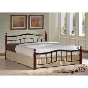 Victor Κρεβάτι Διπλό Για Στρώμα 140X190Cm, Μέταλλο Βαφή Μαύρο, Ξύλο Καρυδί 145x202x92cm