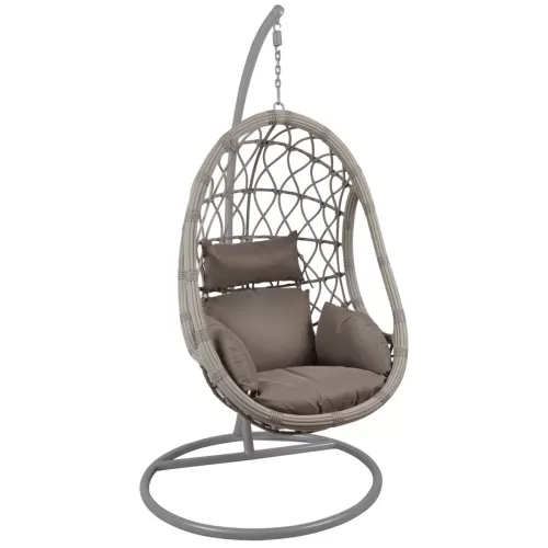 Macan Κρεμαστή Πολυθρόνα, Pe Wicker Grey, Μέταλλο Βαφή Γκρι, Μαξιλάρι Cappuccino Φ105x203cm