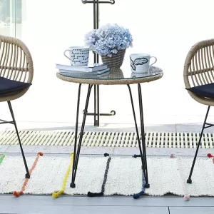 Salsa Τραπέζι Μέταλλο Βαφή Μαύρο, Wicker Φυσικό Φ52cm H.53cm
