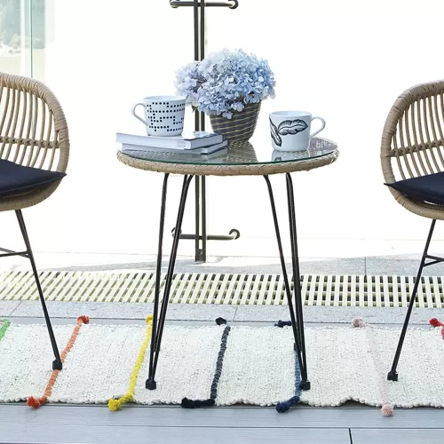 Salsa Τραπέζι Μέταλλο Βαφή Μαύρο, Wicker Φυσικό Φ52cm H.53cm
