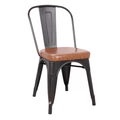 Relix Καρέκλα-Pro, Στοιβαζόμενη, Μέταλλο Βαφή Antique Black, Pu Camel 45x51x82cm