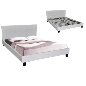 Wilton Κρεβάτι Διπλό Για Στρώμα 140X190Cm, Pu Άσπρο 149x203x89cm