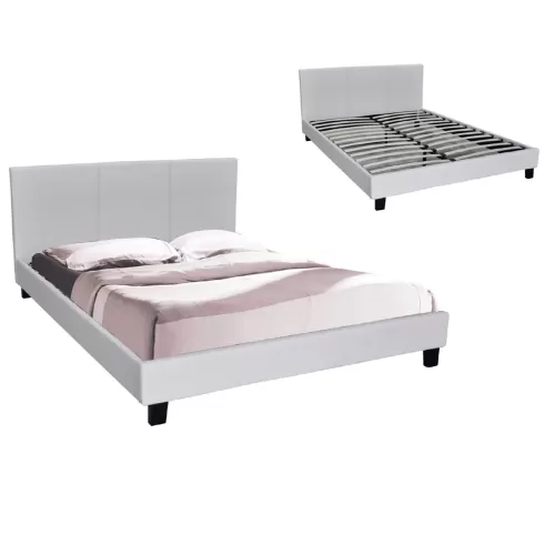 Wilton Κρεβάτι Διπλό Για Στρώμα 140X190Cm, Pu Άσπρο 149x203x89cm
