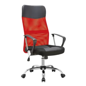 Bf2400-Pvc Πολυθρόνα Γραφείου Διευθυντή, Βάση Χρώμιο, Pvc - Mesh, Κόκκινο - Μαύρο 61x68x108/118cm