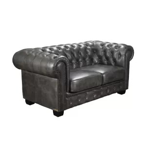 Chesterfield Birmingham Kαναπές 2Θέσιος Σαλονιού Καθιστικού, Δέρμα Antique Grey 155x91x74cm