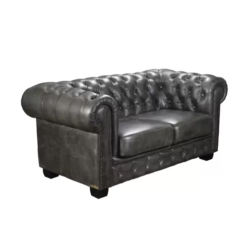 Chesterfield Birmingham Kαναπές 2Θέσιος Σαλονιού Καθιστικού, Δέρμα Antique Grey 155x91x74cm