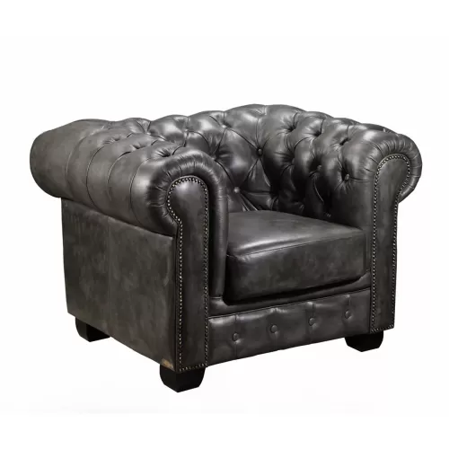 Chesterfield Birmingham Πολυθρόνα Σαλονιού Καθιστικού, Δέρμα Antique Grey 103x92x72cm