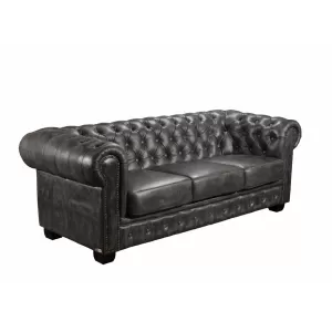 Chesterfield Birmingham Καναπές 3Θέσιος Σαλονιού Καθιστικού, Δέρμα Antique Grey 201x92x74cm