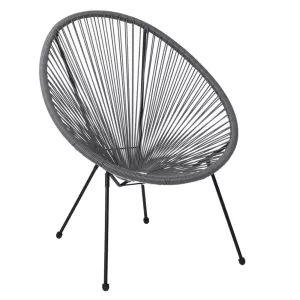 Acapulco Πολυθρόνα Μέταλλο Βαφή Μαύρο, Rattan Γκρι 70x69x81cm