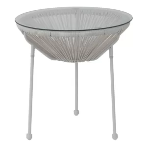 Acapulco Τραπεζάκι Μέταλλο Βαφή Άσπρο, Rattan Άσπρο Φ50cm H.50cm
