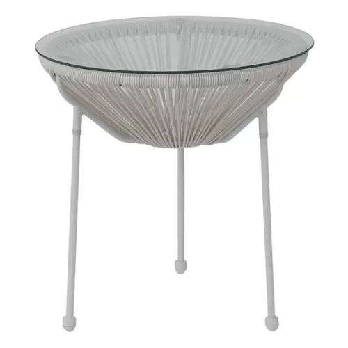 Acapulco Τραπεζάκι Μέταλλο Βαφή Άσπρο, Rattan Άσπρο Φ50cm H.50cm