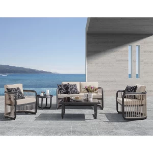 City Living Set Σαλόνι Καθιστικό Κήπου - Βεράντας Alu Ανθρακί - Μπεζ Τραπ+2θέσιο+2 Πολυθρ+Βοηθ.τραπ