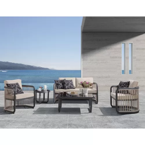 City Living Set Σαλόνι Καθιστικό Κήπου - Βεράντας Alu Ανθρακί - Μπεζ Τραπ+2θέσιο+2 Πολυθρ+Βοηθ.τραπ