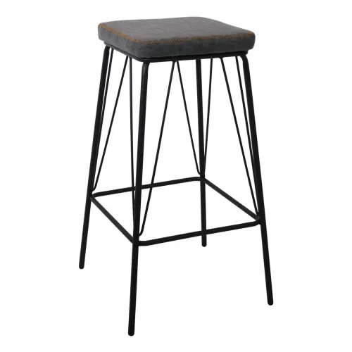 Panton Σκαμπό Bar, Μέταλλο Βαφή Μαύρο, Pu Απόχρωση Vintage Grey 43x43x76cm