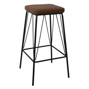 Panton Σκαμπό Bar, Μέταλλο Βαφή Μαύρο, Pu Απόχρωση Vintage Brown 43x43x76cm