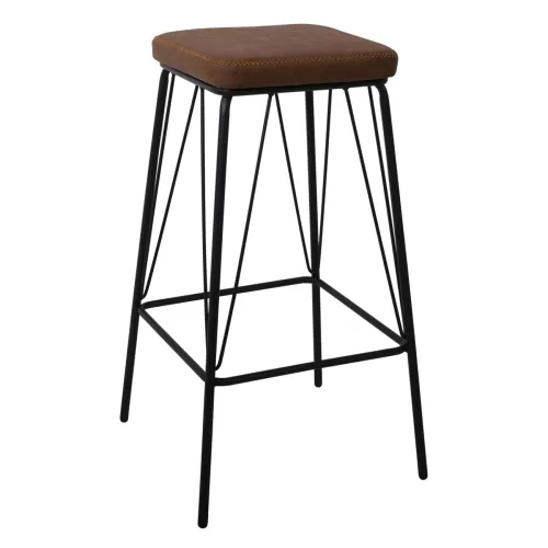 Panton Σκαμπό Bar, Μέταλλο Βαφή Μαύρο, Pu Απόχρωση Vintage Brown 43x43x76cm