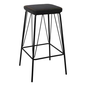 Panton Σκαμπό Bar, Μέταλλο Βαφή Μαύρο, Pu Απόχρωση Vintage Black 43x43x76cm