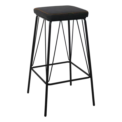 Panton Σκαμπό Bar, Μέταλλο Βαφή Μαύρο, Pu Απόχρωση Vintage Black 43x43x76cm