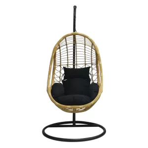 Salsa Κρεμαστή Πολυθρόνα, Pe Wicker Φυσικό, Μέταλλο Βαφή Μαύρο, Μαξιλάρι Μαύρο Φ105x203cm