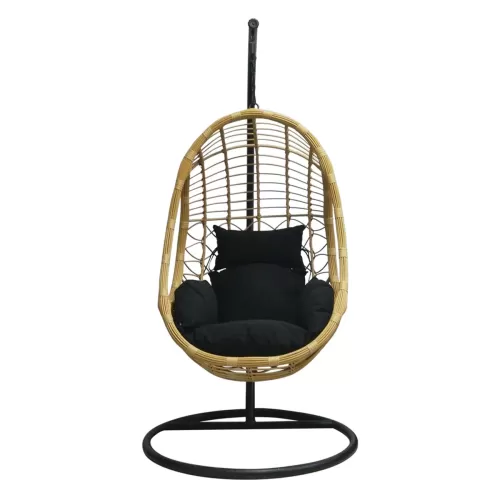 Salsa Κρεμαστή Πολυθρόνα, Pe Wicker Φυσικό, Μέταλλο Βαφή Μαύρο, Μαξιλάρι Μαύρο Φ105x203cm