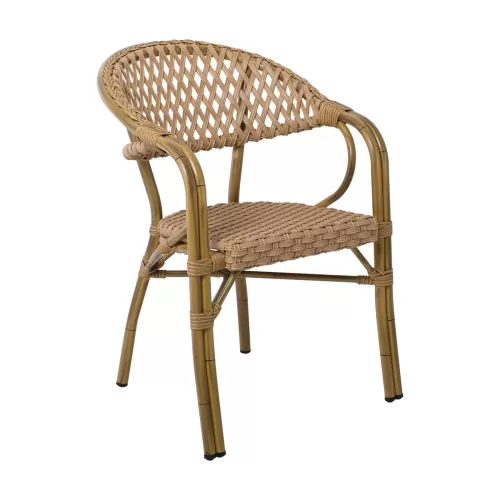 Vegera Rattan Πολυθρόνα Dining Αλουμίνιο Φυσικό, Wicker Φυσικό, Στοιβαζόμενη 57x59x84cm