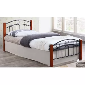 Norton Κρεβάτι Διπλό, Για Στρώμα 140X190Cm, Μέταλλο Βαφή Μαύρο, Ξύλο Καρυδί 145x201x79cm