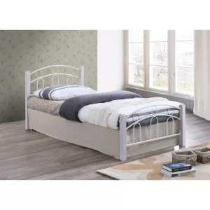 Norton Κρεβάτι Διπλό, Για Στρώμα 140X190Cm, Μέταλλο Βαφή Άσπρο, Ξύλο Άσπρο 145x201x79cm