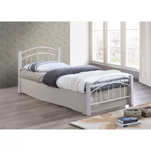 Norton Κρεβάτι Διπλό, Για Στρώμα 140X190Cm, Μέταλλο Βαφή Άσπρο, Ξύλο Άσπρο 145x201x79cm