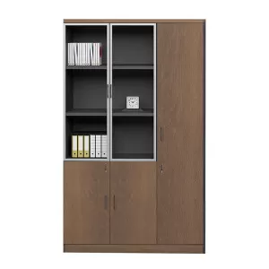 Proline Ντουλάπα - Βιβλιοθήκη Γραφείου Δεξιά, Πεντάφυλλη (2 Γυάλινα) Καρυδί Δρυς-Μαύρο 120x40x200cm