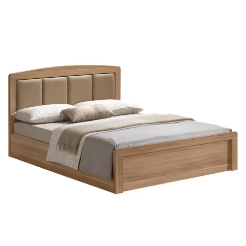 Caliber Κρεβάτι Διπλό Για Στρώμα 160X200Cm, Απόχρωση Sonoma Oak, Κεφαλάρι Pu Μπεζ 168x210x100cm
