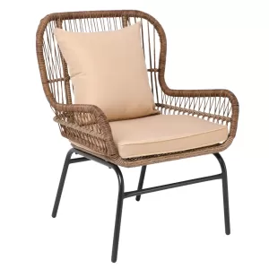 Salsa Max Πολυθρόνα Μέταλλο Βαφή Μαύρο, Wicker Φυσικό, Μαξιλάρι Μπεζ 64x69x89cm