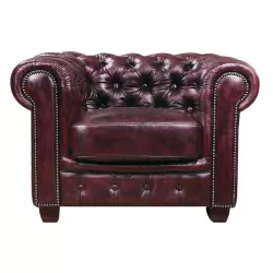 Chesterfield Birmingham Πολυθρόνα Σαλονιού Καθιστικού, Δέρμα Antique Red 103x92x72cm