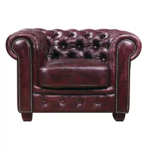Chesterfield Birmingham Πολυθρόνα Σαλονιού Καθιστικού, Δέρμα Antique Red 103x92x72cm