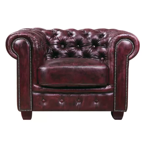 Chesterfield Birmingham Πολυθρόνα Σαλονιού Καθιστικού, Δέρμα Antique Red 103x92x72cm