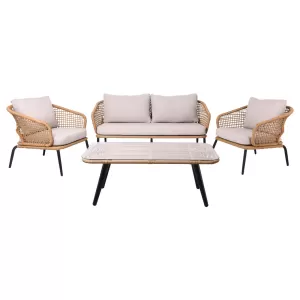 Salsa Plus Set Σαλόνι Κήπου Alu Μαύρο-Γυαλί-Wicker Φυσικό: Τραπέζι+2 Θέσιος+2 Πολυθρόνες 110x55x44-149x74x71-71x71x71cm