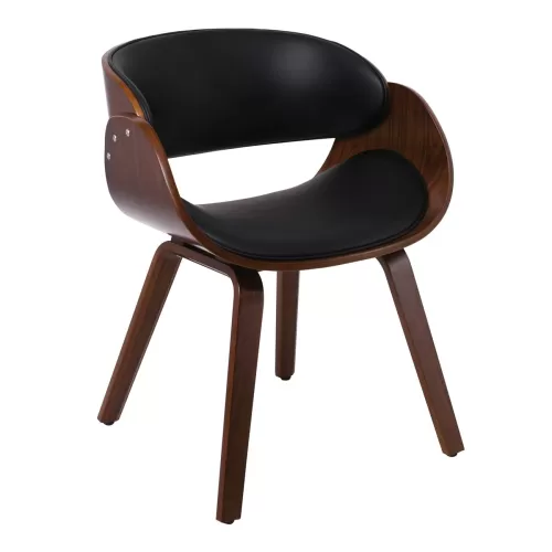 Joy-W Πολυθρόνα Τραπεζαρίας Καρυδί, Pu Μαύρο 57x55x80cm