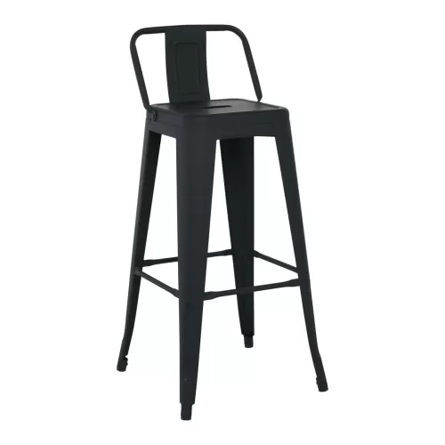 Relix Σκαμπό Bar Με Πλάτη, Μέταλλο Βαφή Μαύρο Matte 44x44x76/97cm