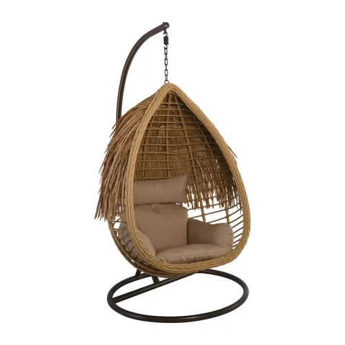 Salsa Tropic Κρεμαστή Πολυθρόνα, Pe Wicker Φυσικό, Μέταλλο Brown, Μαξιλάρι Μπεζ Φ105x197cm