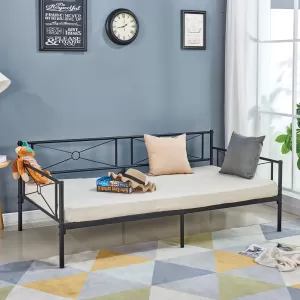 Queen Daybed Κρεβάτι Μέταλλο Βαφή Μαύρο 196x95x75cm για Στρώμα 90x190