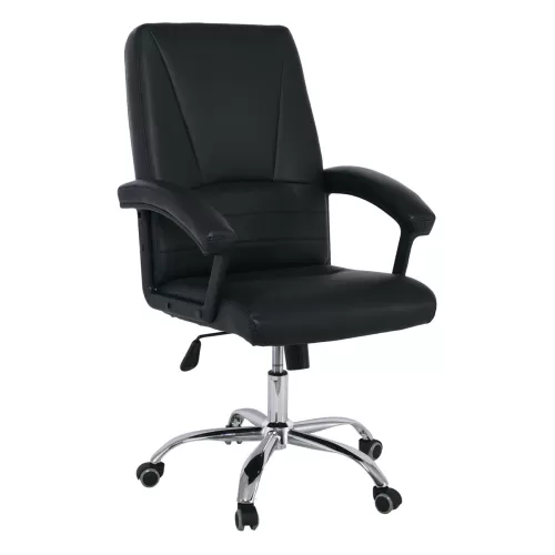 Bf6350 Πολυθρόνα Διευθυντή Μέταλλο Χρώμιο, Pu Μαύρο 67x69x108/116cm