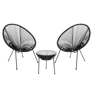 Acapulco Set Κήπου - Βεράντας: Τραπέζι + 2 Πολυθρόνες Μέταλλο Μαύρο / Rattan Μαύρο Τραπ:Φ50x50cm - Πολ:70x69x81cm